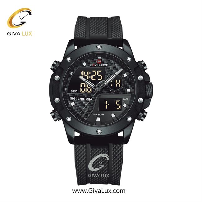 ساعت مچی اورجینال مردانه ناوی فورس|Naviforce|نوی فورس|نیوی فورس دو زمانه مشکی | مشکی| مشکی| کد رفرنس NF9221